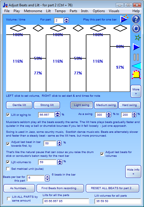 Bar chart of beats with diamond above each beat you can click on to skip the beat
