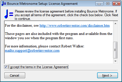 first page of installer - license agreement